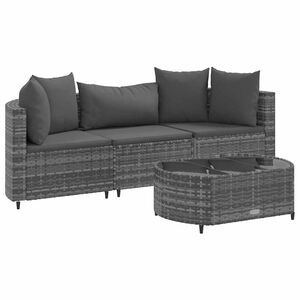vidaXL 4 Piece Garden Sofa Set with Cushions Grey Poly Rattan