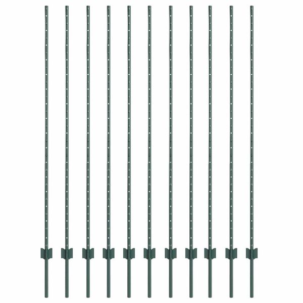 vidaXL Fence Post 11 pcs Green 160 cm Steel