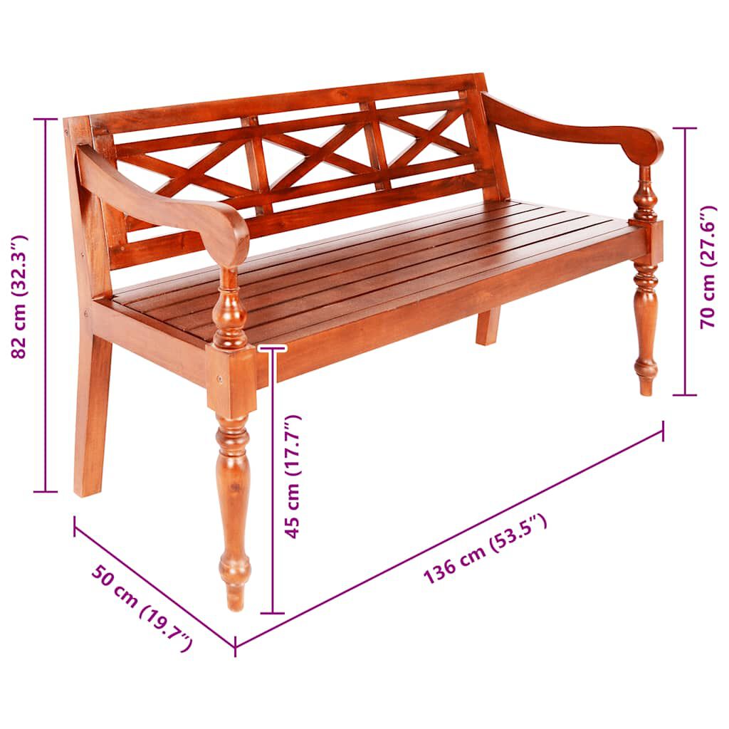 vidaXL Batavia Bench 136 cm Solid Mahogany Wood Dark Brown