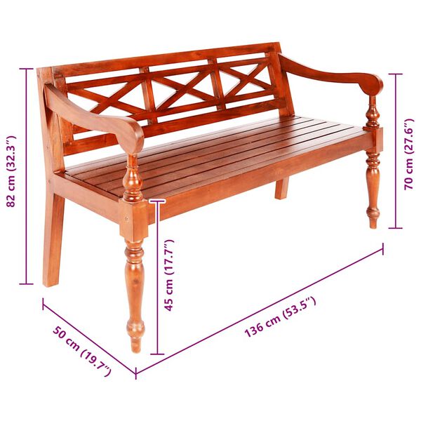 vidaXL Batavia Bench 136 cm Solid Mahogany Wood Dark Brown