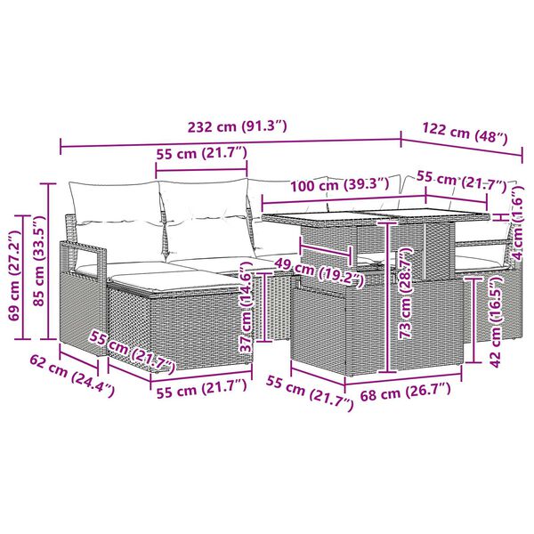 vidaXL 7 Piece Garden Sofa Set with Cushions Black Poly Rattan