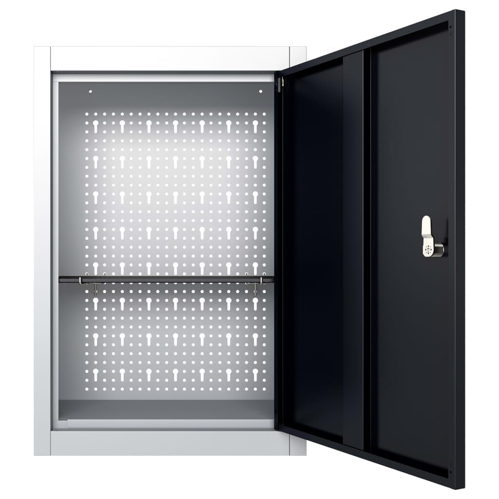 vidaXL Wall Mounted Tool Cabinet Industrial Style Metal Grey and Black