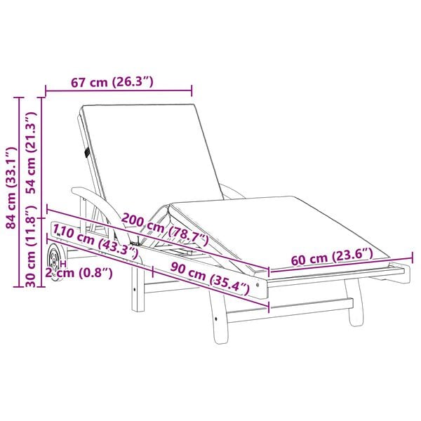 vidaXL Sun Lounger 2 pcs Red 200 x 67 x 84cm Solid Acacia wood