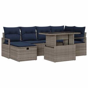 vidaXL Garden Sofa Set with Cushion with Storage 7 pcs Poly Rattan