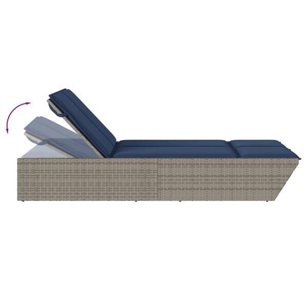 vidaXL Double Sun Lounger with Cushions Grey Poly Rattan