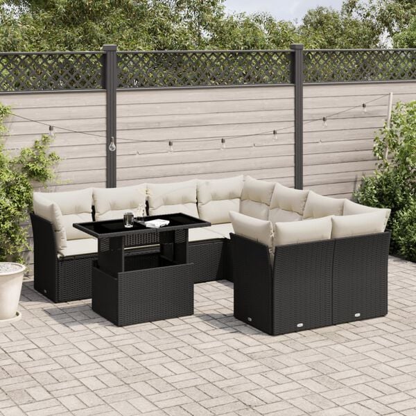vidaXL 9 Piece Garden Sofa Set with Cushions Black Poly Rattan