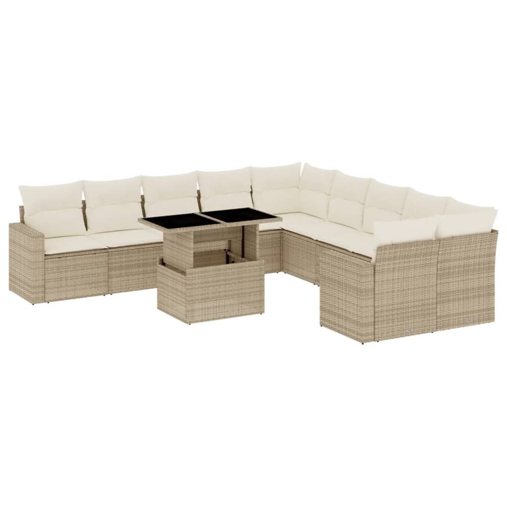vidaXL 11 Piece Garden Sofa Set with Cushions Beige Poly Rattan