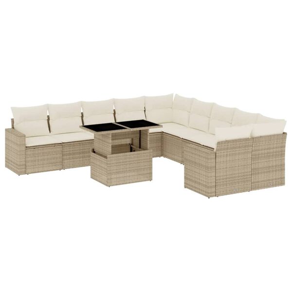 vidaXL 11 Piece Garden Sofa Set with Cushions Beige Poly Rattan