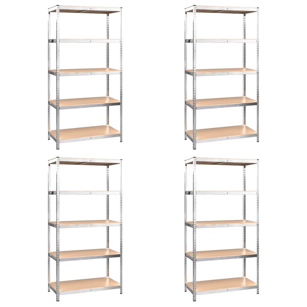 vidaXL 5-Layer Shelves 4 pcs Silver Steel&Engineered Wood