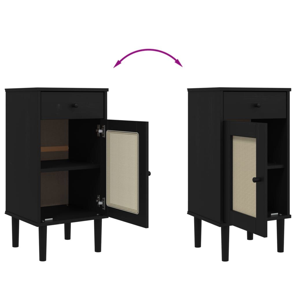 vidaXL Bedside Cabinet SENJA Rattan Look Black 40x35x80 cm Solid Wood Pine