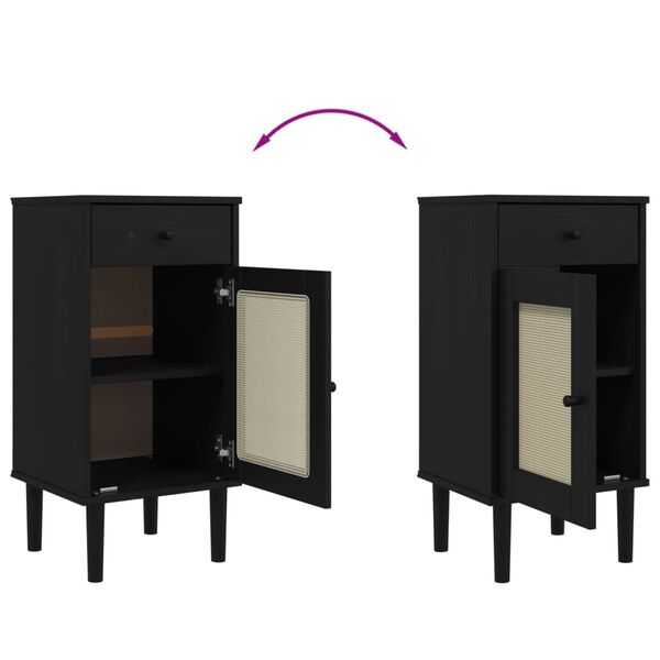vidaXL Bedside Cabinet SENJA Rattan Look Black 40x35x80 cm Solid Wood Pine
