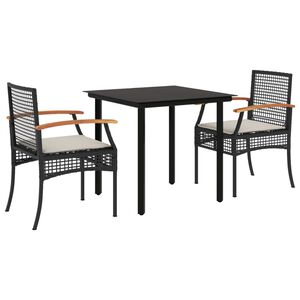 vidaXL 3 Piece Garden Dining Set with Cushions Black Poly Rattan
