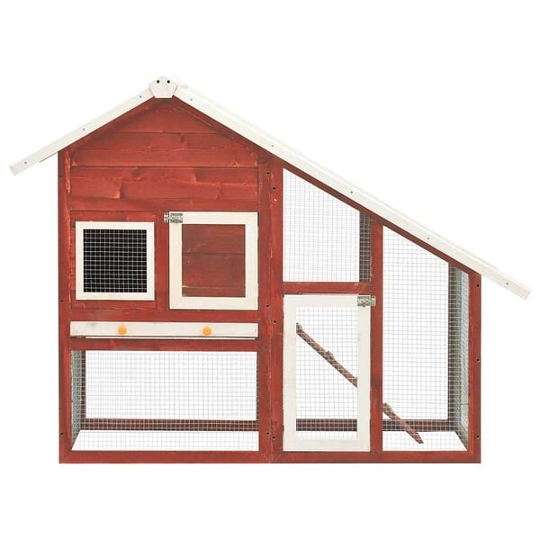 vidaXL Rabbit Hutch Red and White 140x63x120 cm Solid Firwood
