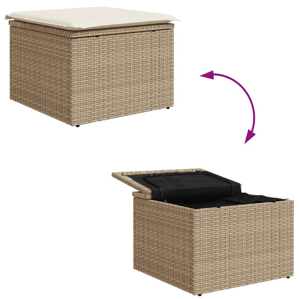 vidaXL Garden Stool with Cushion Beige 55x55x37 cm Poly Rattan
