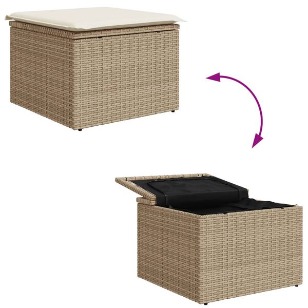 vidaXL Garden Stool with Cushion Beige 55x55x37 cm Poly Rattan