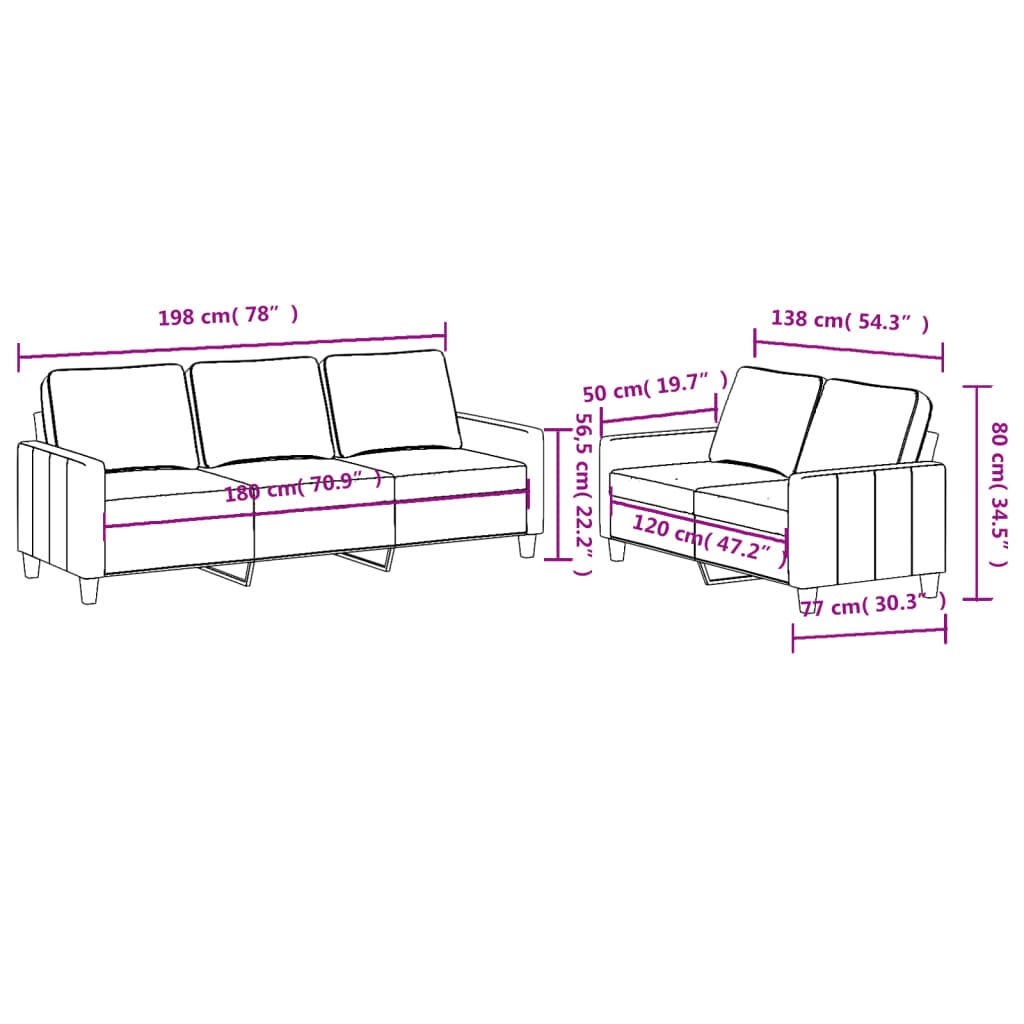 vidaXL 2 Piece Sofa Set with Cushions Dark Grey Fabric