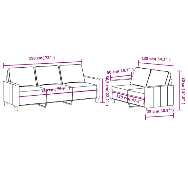 vidaXL 2 Piece Sofa Set with Cushions Dark Grey Fabric