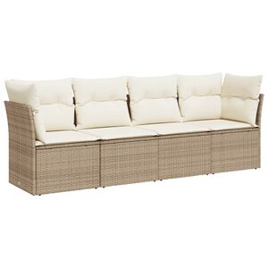 vidaXL 4 Piece Garden Sofa Set with Cushions Beige Poly Rattan