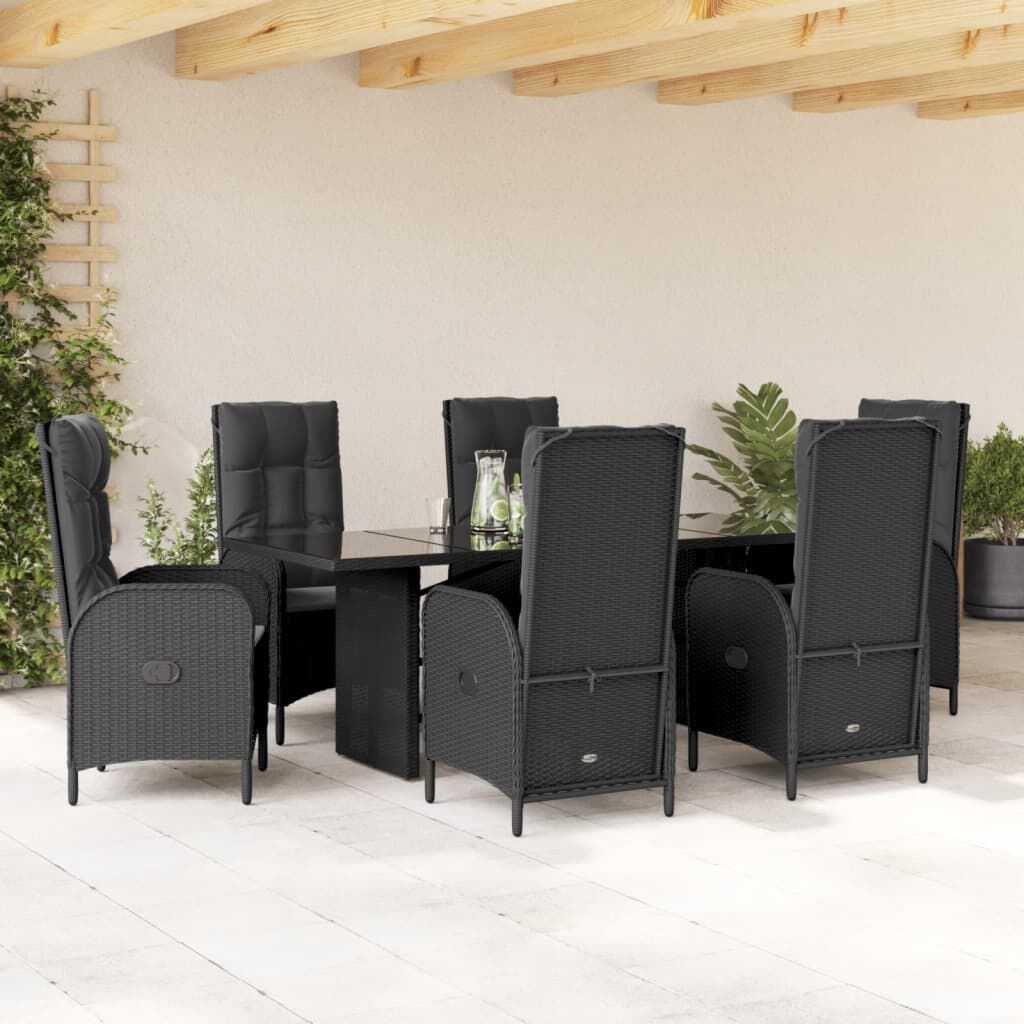 vidaXL 7 Piece Garden Dining Set with Cushions Grey Poly Rattan
