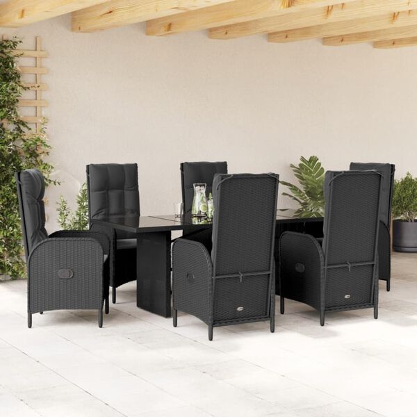 vidaXL 7 Piece Garden Dining Set with Cushions Grey Poly Rattan