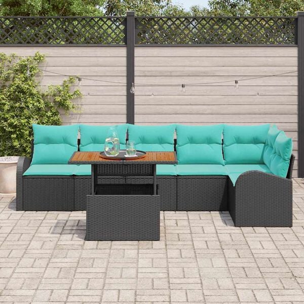 vidaXL Garden Sofa Set with Cushion Manual 7 pcs Black and blue