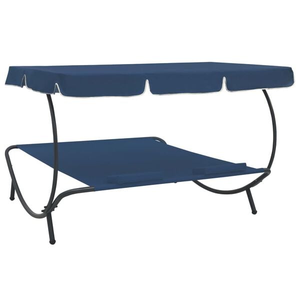 vidaXL Outdoor Lounge Bed with Canopy and Pillows Blue