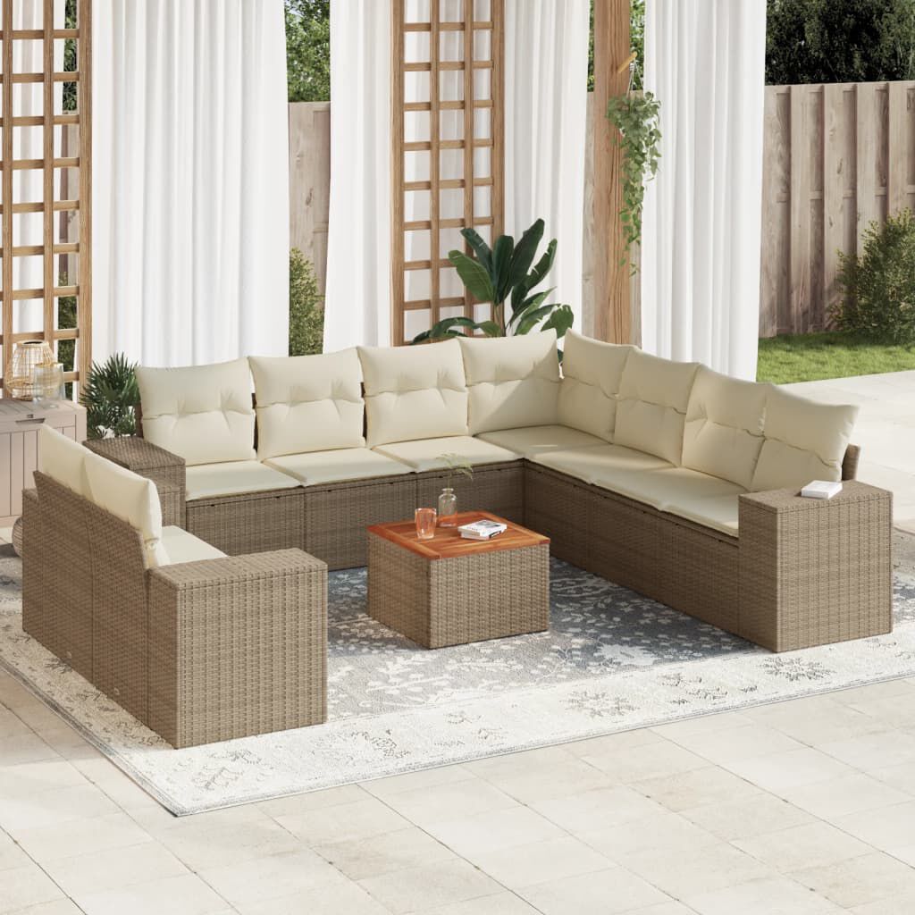 vidaXL 10 Piece Garden Sofa Set with Cushions Beige Poly Rattan