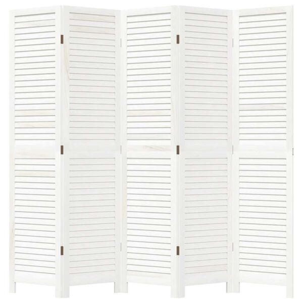 vidaXL Room Divider&nbsp;5 Panels White Solid Wood Paulownia