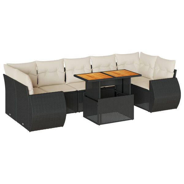 vidaXL 8 Piece Garden Sofa Set with Cushions Black Poly Rattan
