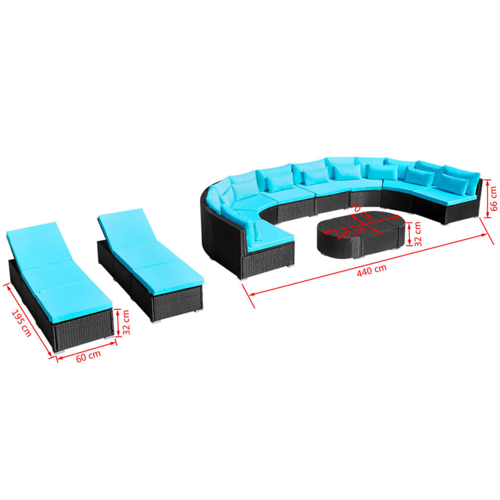 vidaXL 13 Piece Garden Lounge Set with Cushions Poly Rattan Blue