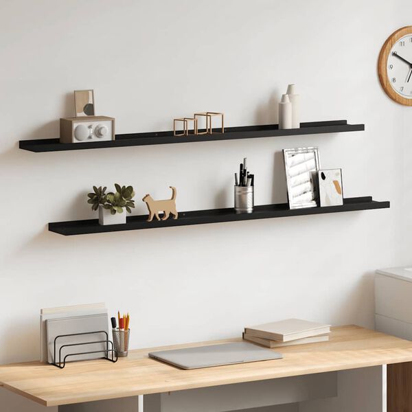 vidaXL Wall Shelves 2 pcs Black 115x9x3 cm
