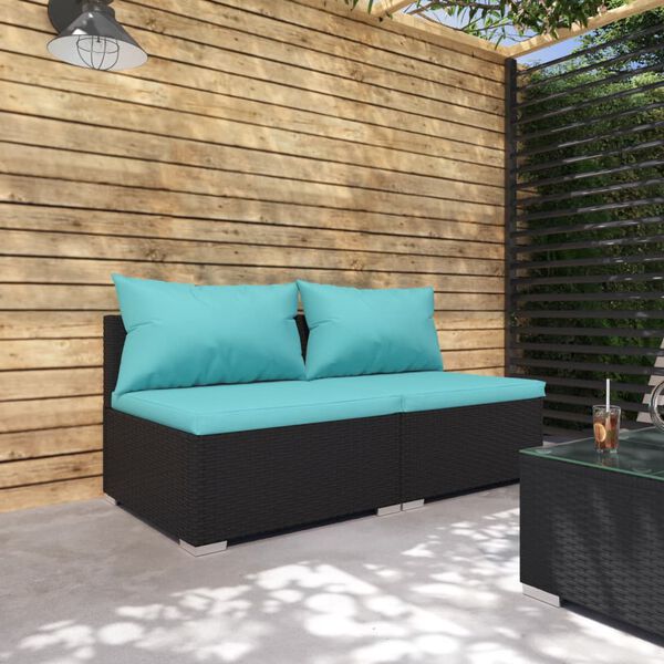 vidaXL 2 Piece Garden Lounge Set with Cushions Poly Rattan Black