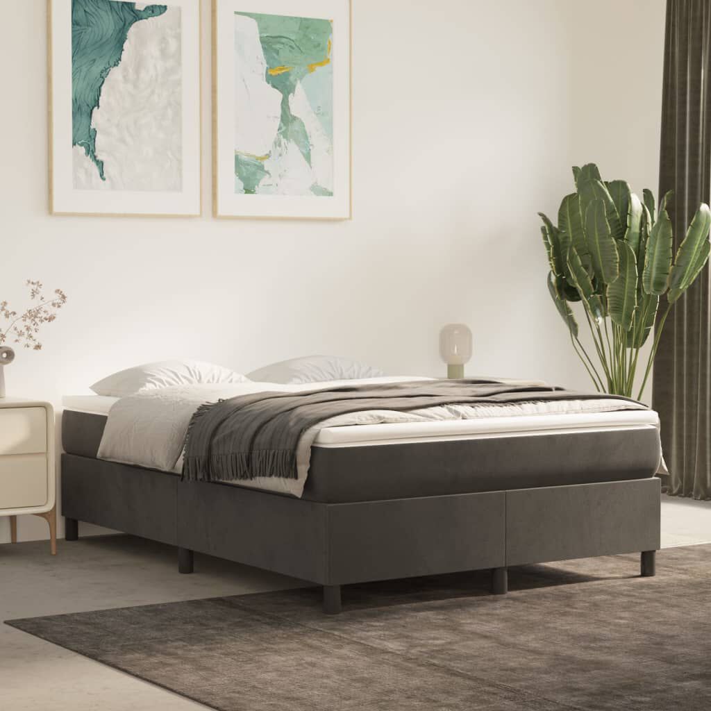 vidaXL Box Spring Bed with Mattress Dark Grey 152x203 cm Velvet