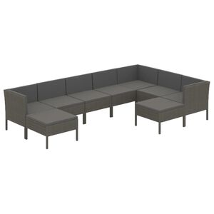 vidaXL 9 Piece Garden Lounge Set with Cushions Poly Rattan Grey