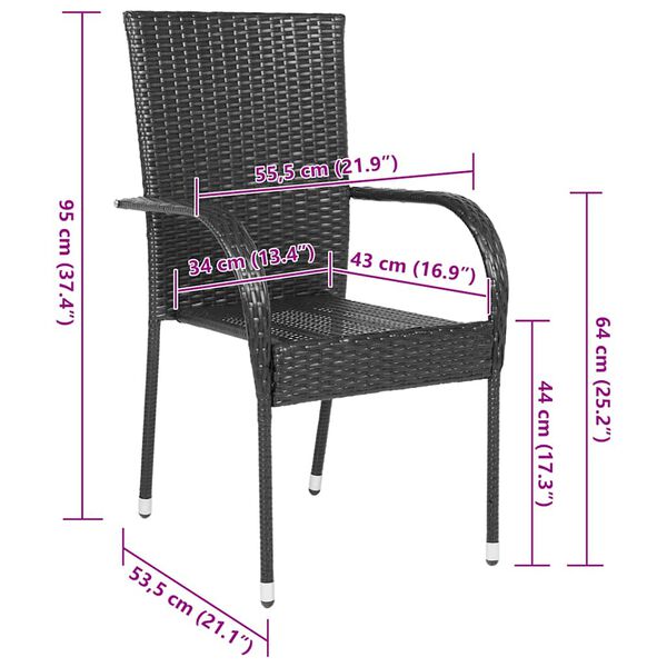 vidaXL Stackable Outdoor Chairs 4 pcs Poly Rattan Black