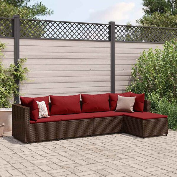 vidaXL 5 Piece Garden Lounge Set with Cushions Brown Poly Rattan