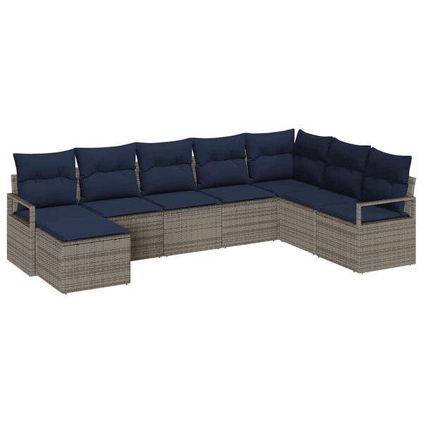 vidaXL Sofa Set with Cushion 8 pcs Grey Poly Rattan