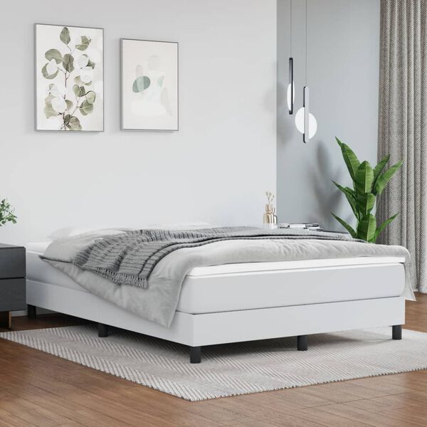 vidaXL Box Spring Bed with Mattress White 152x203 cm Queen Faux Leather