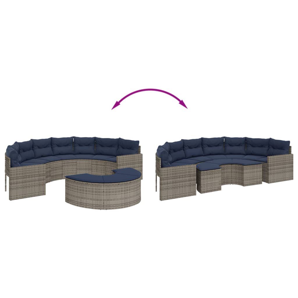 vidaXL 2 Piece Garden Sofa Set Half-Round Grey Poly Rattan