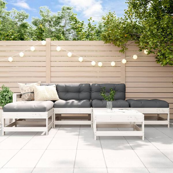 vidaXL 6 Piece Garden Lounge Set with Cushions White Solid Wood