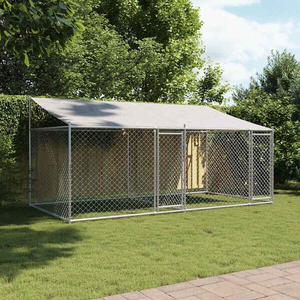 vidaXL Dog Cage with Roof and Doors Grey 4x2x2 m Galvanised Steel