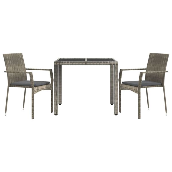 vidaXL 3 Piece Garden Dining Set with Cushions Grey Poly Rattan