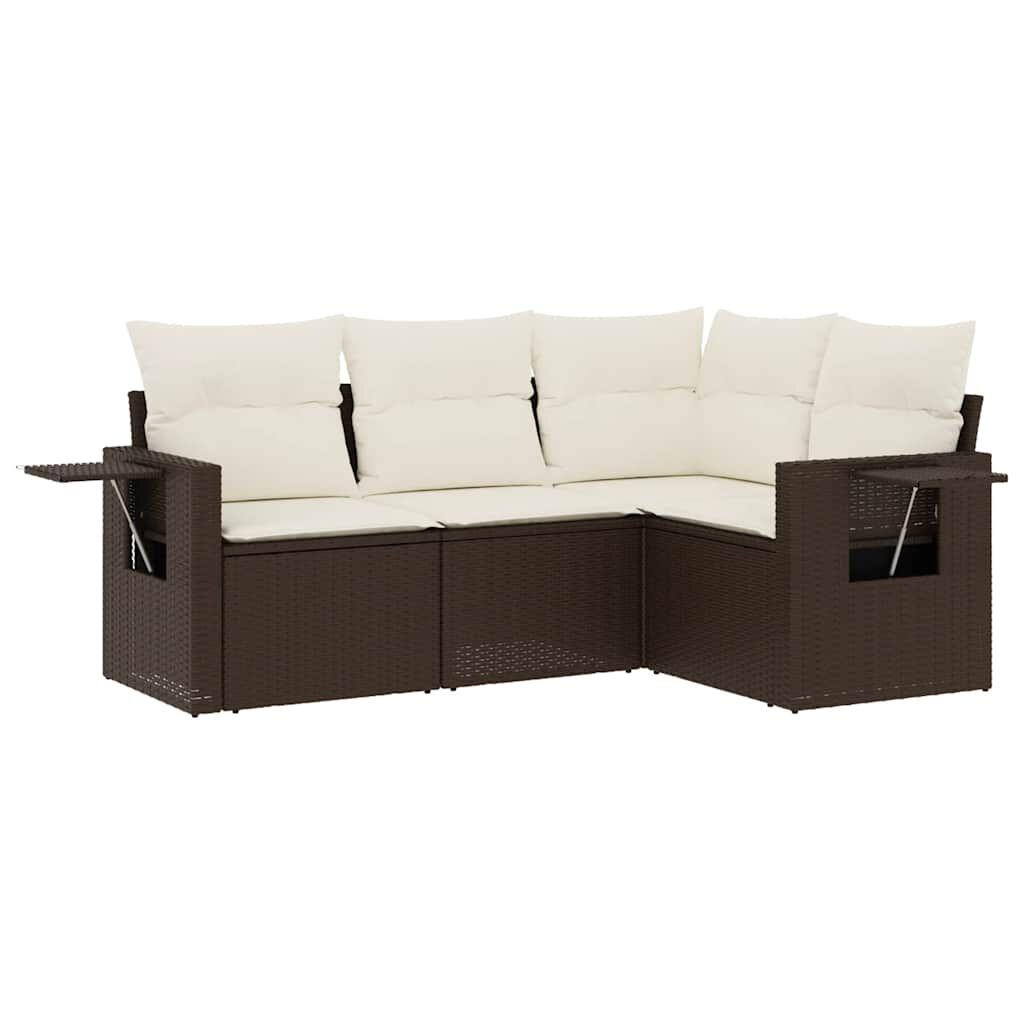 vidaXL 4 Piece Garden Sofa Set with Cushions Brown Poly Rattan