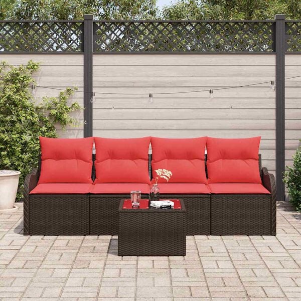 vidaXL Garden Sofa Set 5 pcs Brown Poly rattan