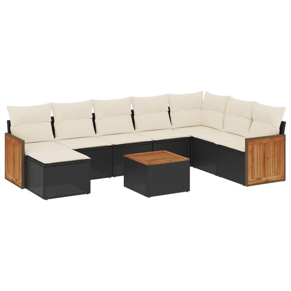 vidaXL 9 Piece Garden Sofa Set with Cushions Black Poly Rattan
