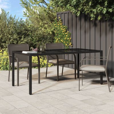 vidaXL Garden Table Black 190x90x75 cm Tempered Glass and Poly Rattan