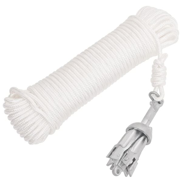 vidaXL Folding Anchor with Rope Silver 0.7 kg Hot Dip Galvanized Cast Iron