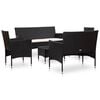 vidaXL 5 Piece Garden Lounge Set With Cushions Poly Rattan Black