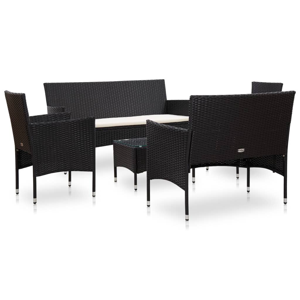 vidaXL 5 Piece Garden Lounge Set With Cushions Poly Rattan Black