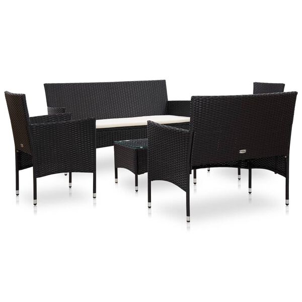 vidaXL 5 Piece Garden Lounge Set With Cushions Poly Rattan Black